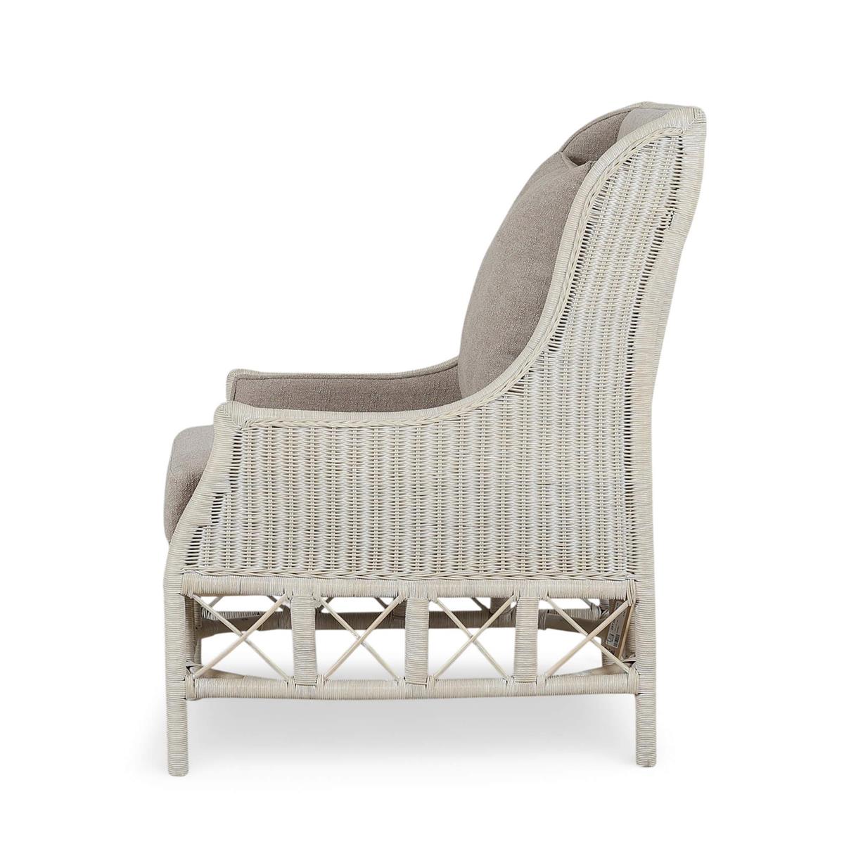 Bramble Hampton Rattan Wing Chair — Rattan White Wash / Oatmeal Boucle Chenille