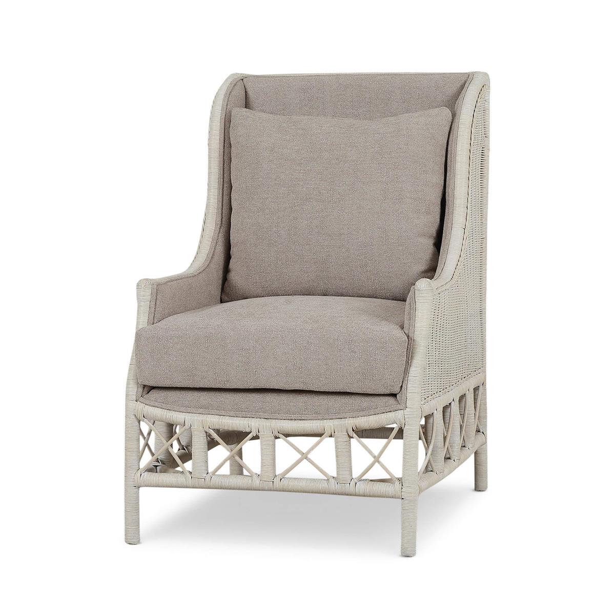 Bramble Hampton Rattan Wing Chair — Rattan White Wash / Oatmeal Boucle Chenille