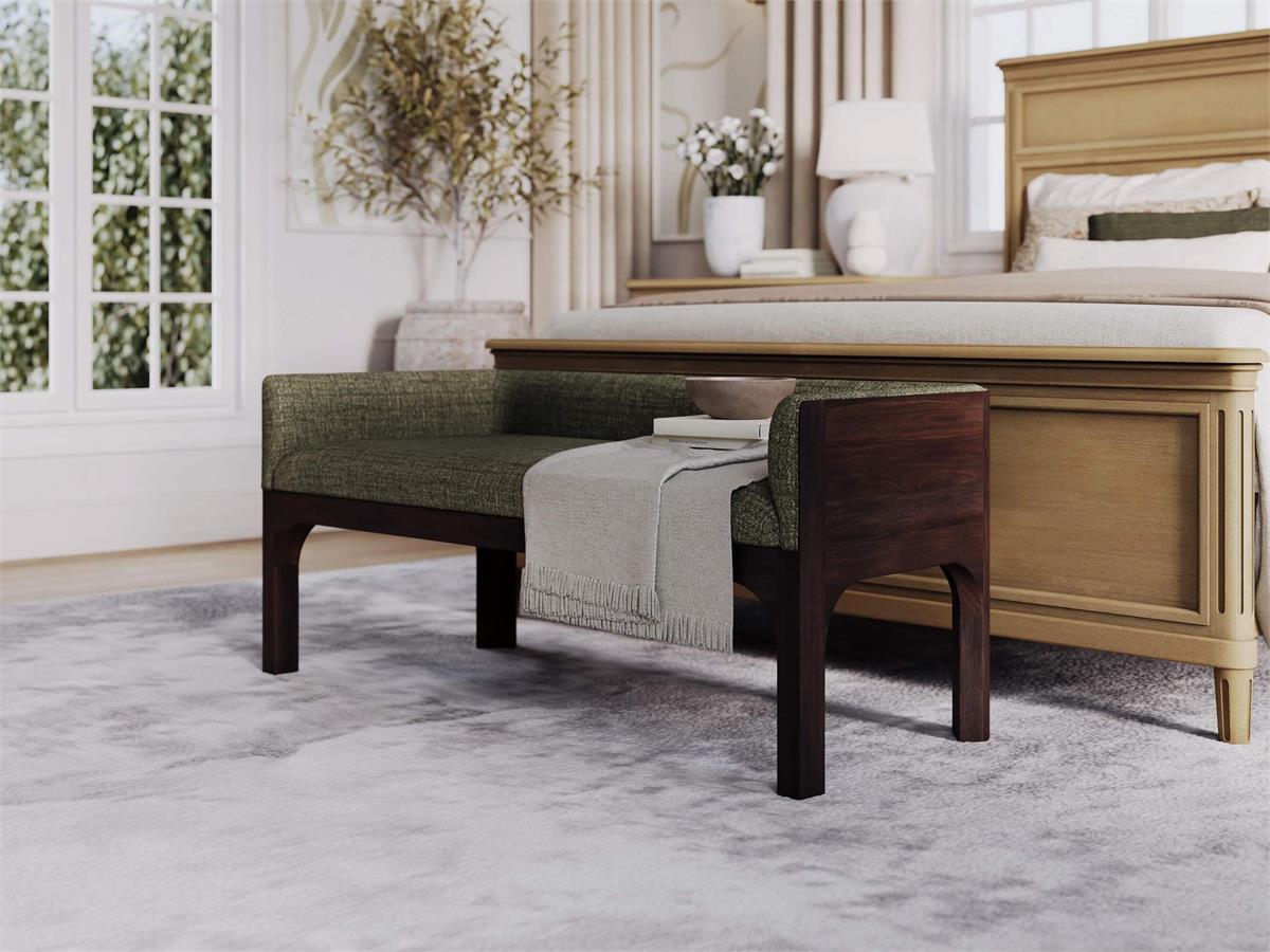Bramble Vannes Bench w/ Legs — Dark Walnut / Thames Moss Green