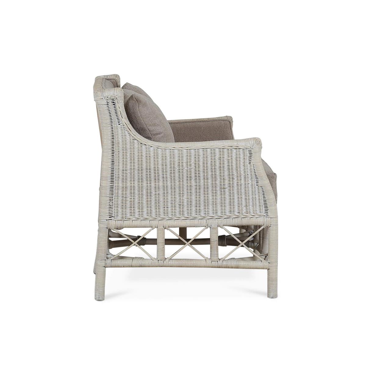 Bramble Rabana Rattan Loveseat — Rattan White Wash / Oatmeal Boucle Chenille