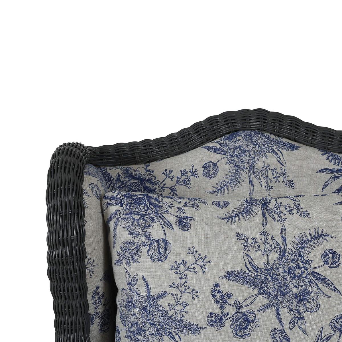 Bramble Marina Rattan Chair — Rattan Dark Charcoal / Le Jardin Blue