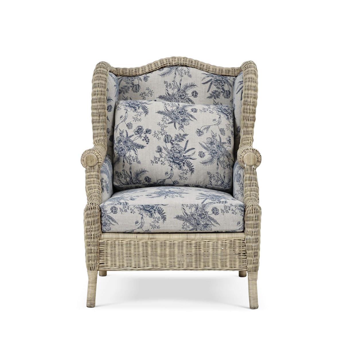 Bramble Marina Rattan Chair — Rattan Natural / Le Jardin Blue