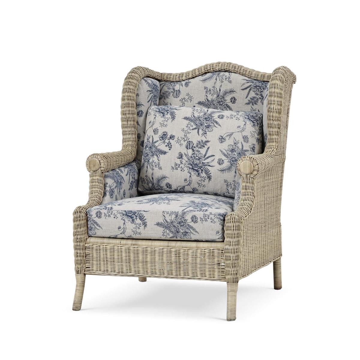 Bramble Marina Rattan Chair — Rattan Natural / Le Jardin Blue