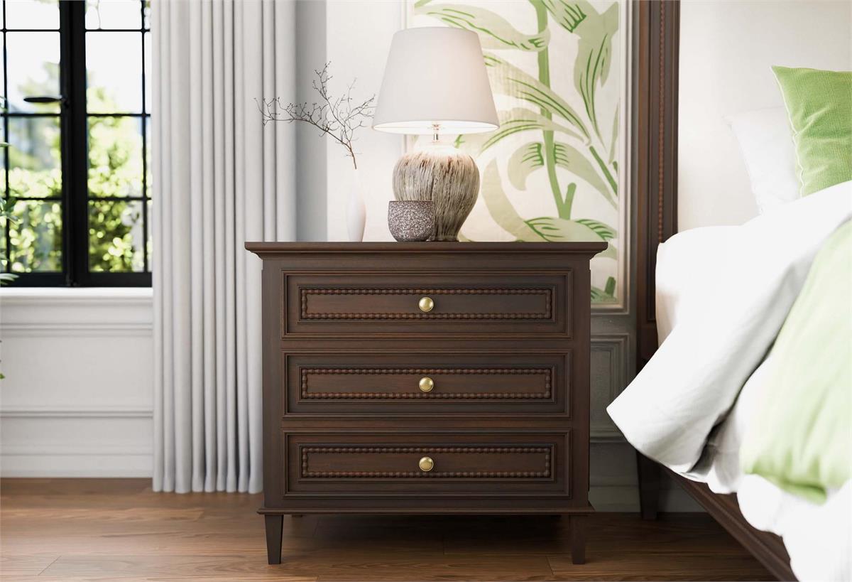 Bramble Vivienne 3 Drawer Bedside Large Table — Dark Walnut