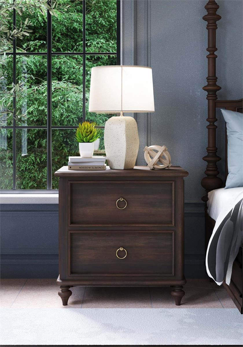 Bramble Savannah 2 Drawer Bedside Table — Dark Walnut