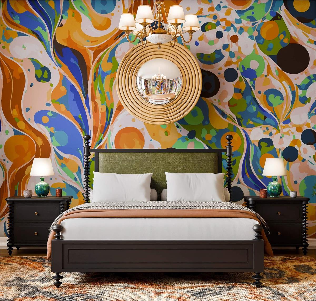 Bramble Milano Upholstered King Bed — Batavia Black / Thames Moss Green