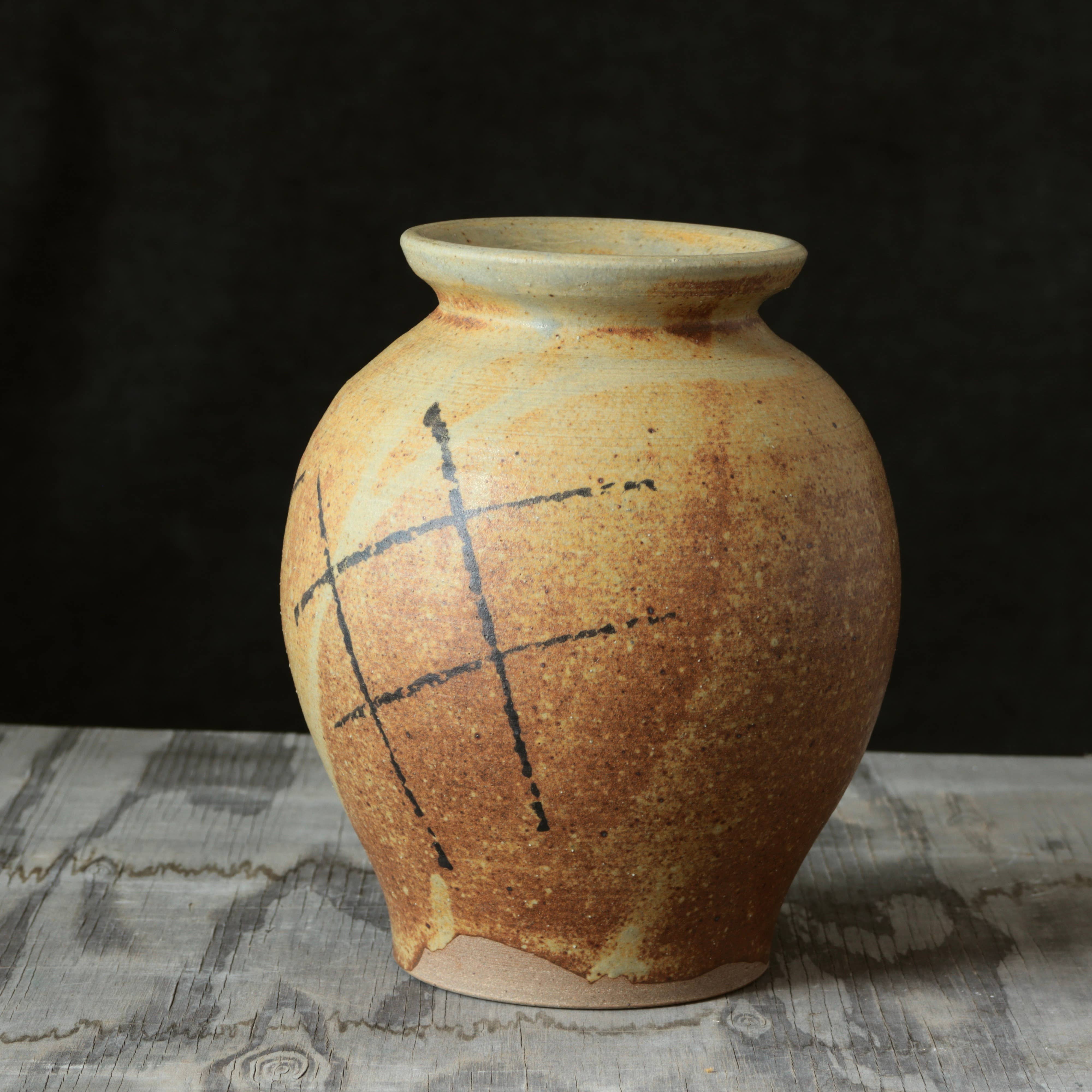 Matt Fishman Pottery Yellow and Black 7-8" Vase