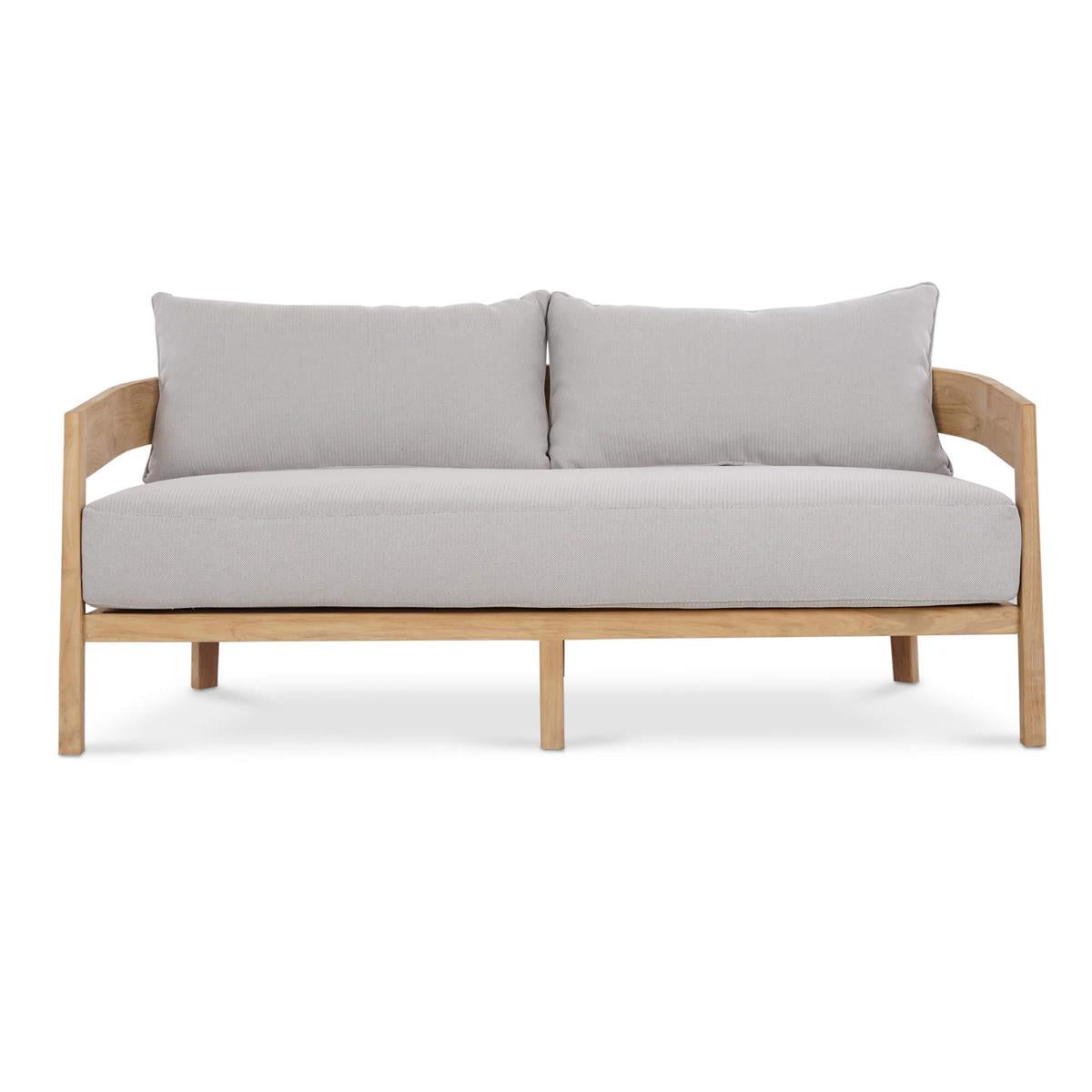 Bramble Raleigh 2 Seater w/ Seat & Back Cushions - Outdoor Teak — Natural Teak Fine Sanded / Sunbrella Sand Cream