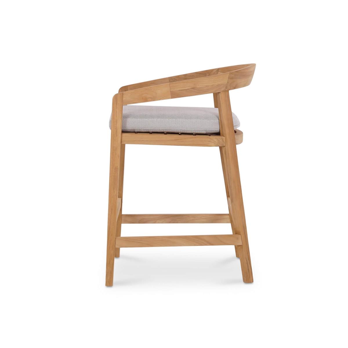 Bramble Raleigh Counter Stool w/ Seat Cushion - Outdoor Teak — Natural Teak Fine Sanded / Sunbrella Sand Cream