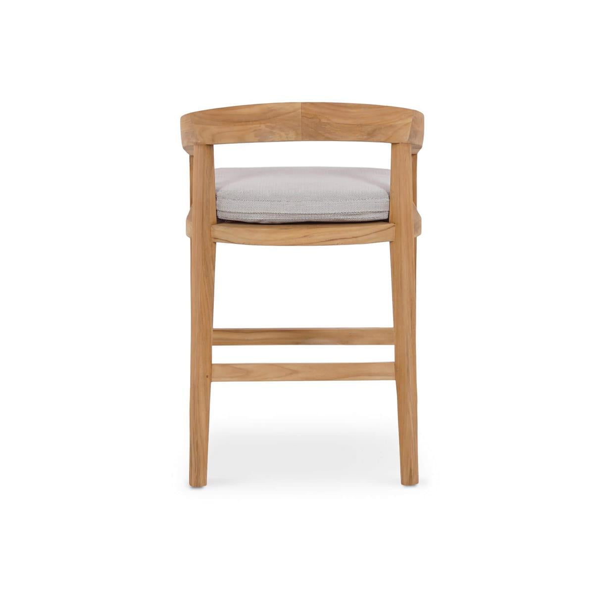 Bramble Raleigh Counter Stool w/ Seat Cushion - Outdoor Teak — Natural Teak Fine Sanded / Sunbrella Sand Cream