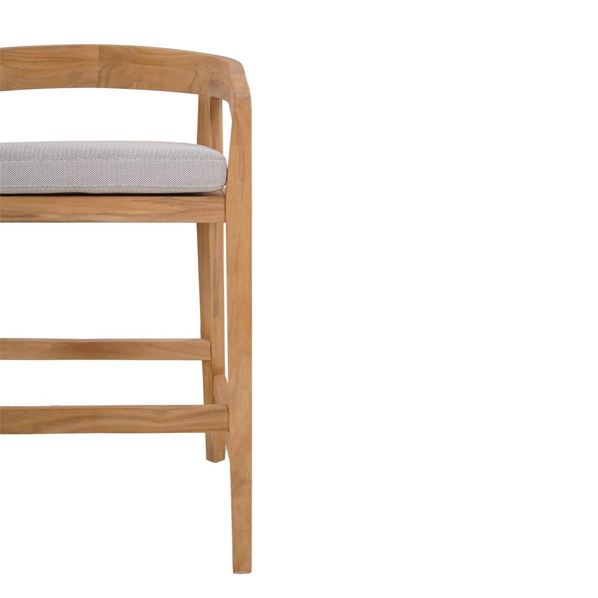 Bramble Raleigh Counter Stool w/ Seat Cushion - Outdoor Teak — Natural Teak Fine Sanded / Sunbrella Sand Cream