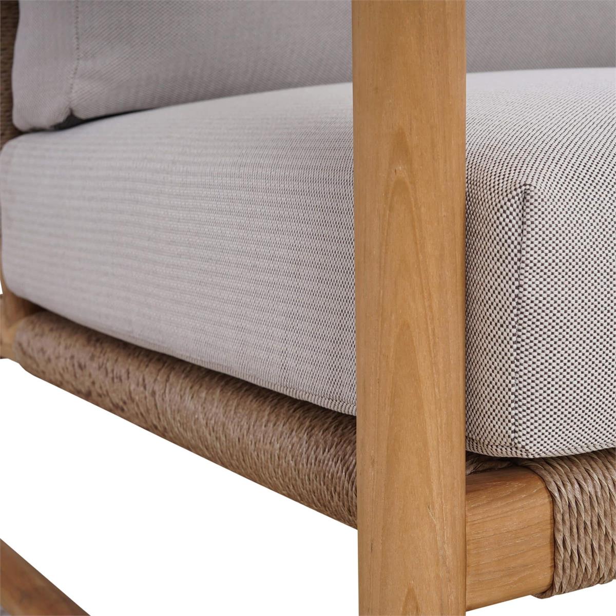 Bramble Jackson Single Seater w/ Seat & Back Cushions - Outdoor Teak — Natural Teak Fine Sanded / Sunbrella Sand Cream