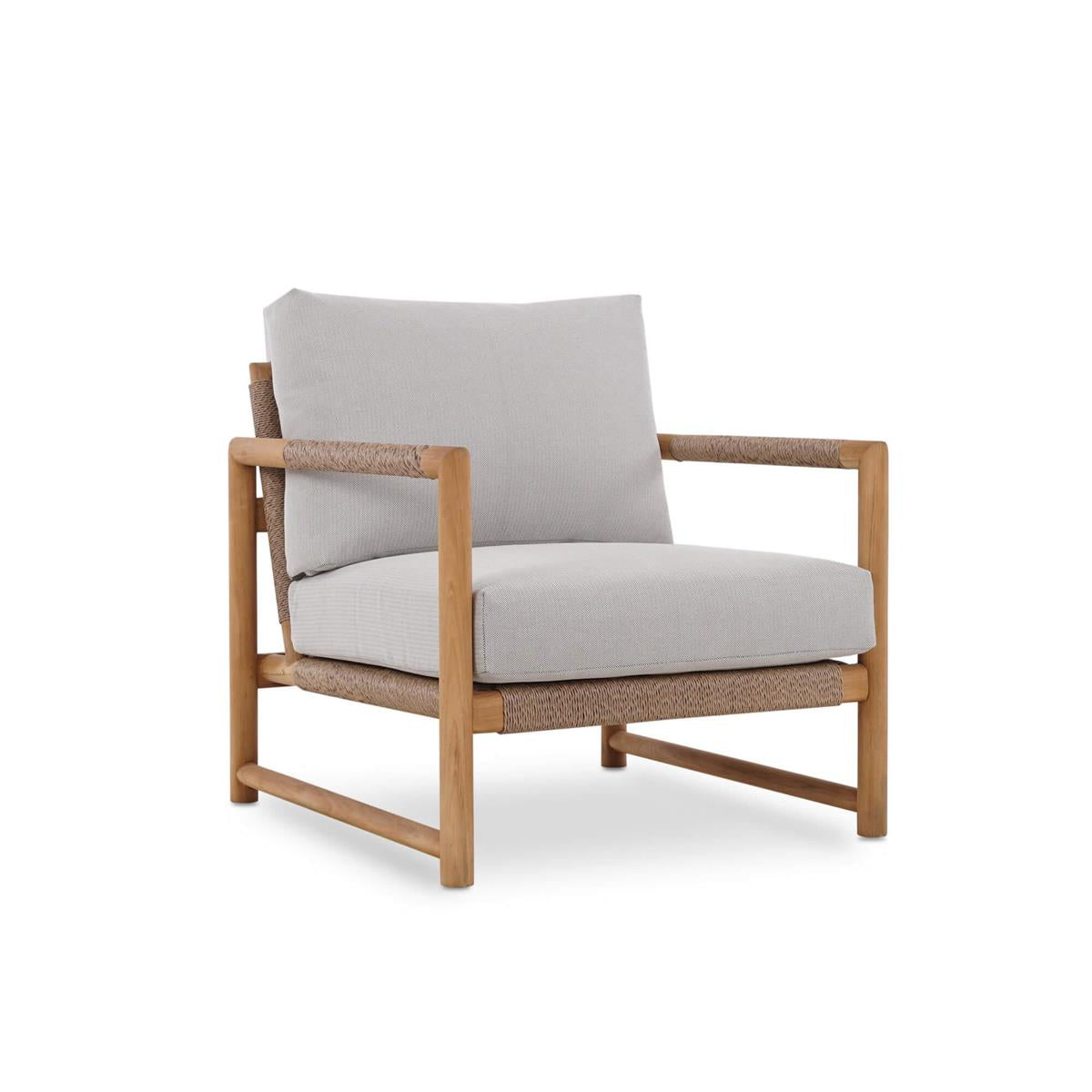 Bramble Jackson Single Seater w/ Seat & Back Cushions - Outdoor Teak — Natural Teak Fine Sanded / Sunbrella Sand Cream