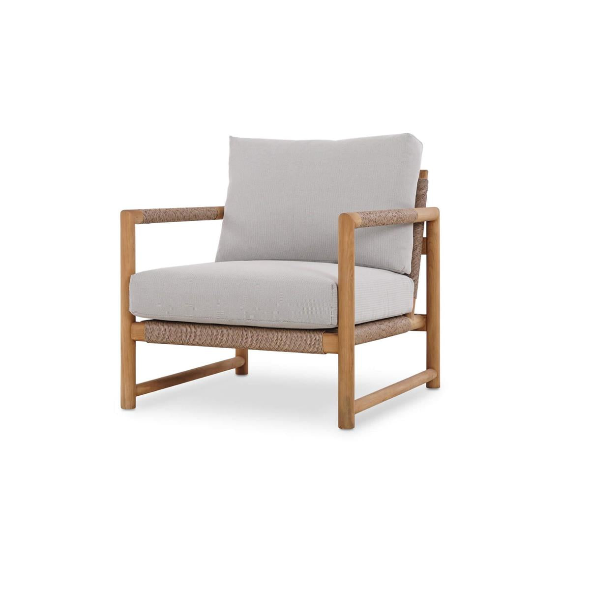 Bramble Jackson Single Seater w/ Seat & Back Cushions - Outdoor Teak — Natural Teak Fine Sanded / Sunbrella Sand Cream