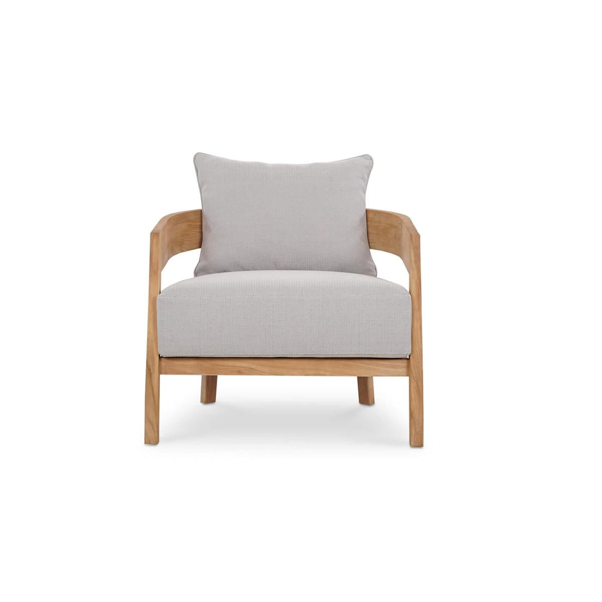 Bramble Raleigh Teak Single Seater w/ Seat & Back Cushions - Outdoor Teak — Natural Teak Fine Sanded / Sunbrella Sand Cream