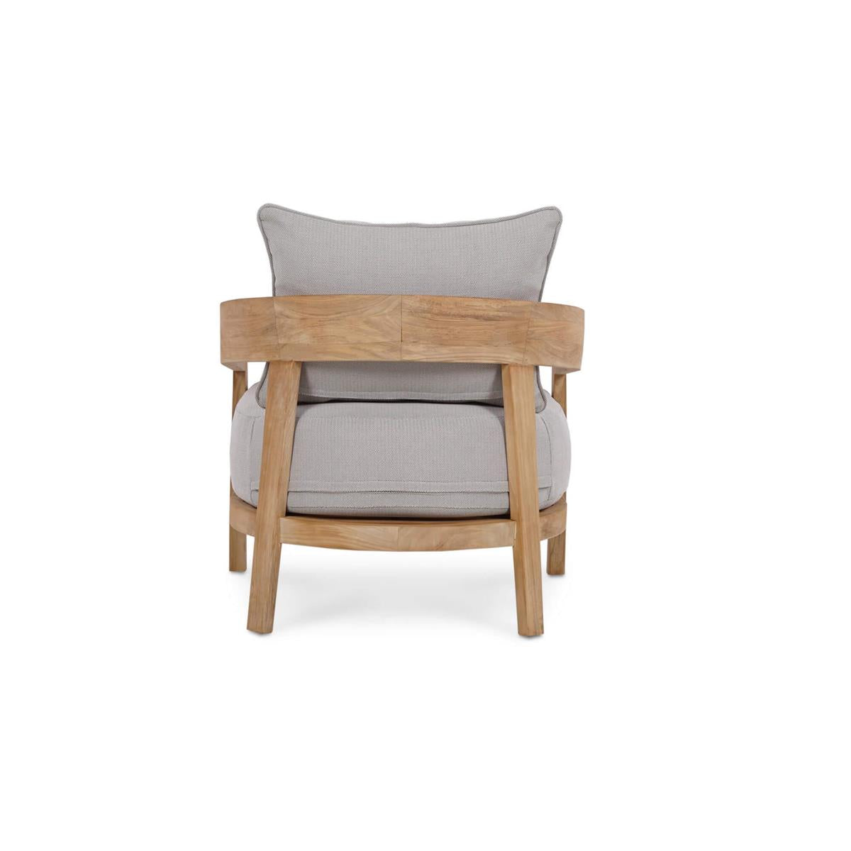 Bramble Raleigh Teak Single Seater w/ Seat & Back Cushions - Outdoor Teak — Natural Teak Fine Sanded / Sunbrella Sand Cream