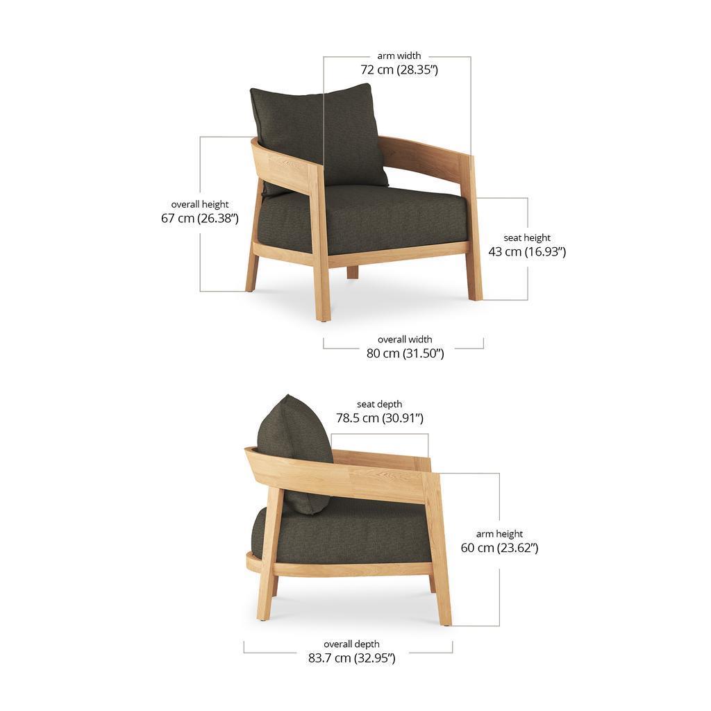 Bramble Raleigh Teak Single Seater w/ Seat & Back Cushions - Outdoor Teak — Natural Teak Fine Sanded / Sunbrella Sand Cream