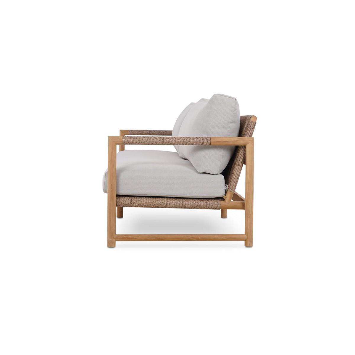 Bramble Jackson 3 Seater w/ Seat & Back Cushions - Outdoor Teak — Natural Teak Fine Sanded / Sunbrella Sand Cream