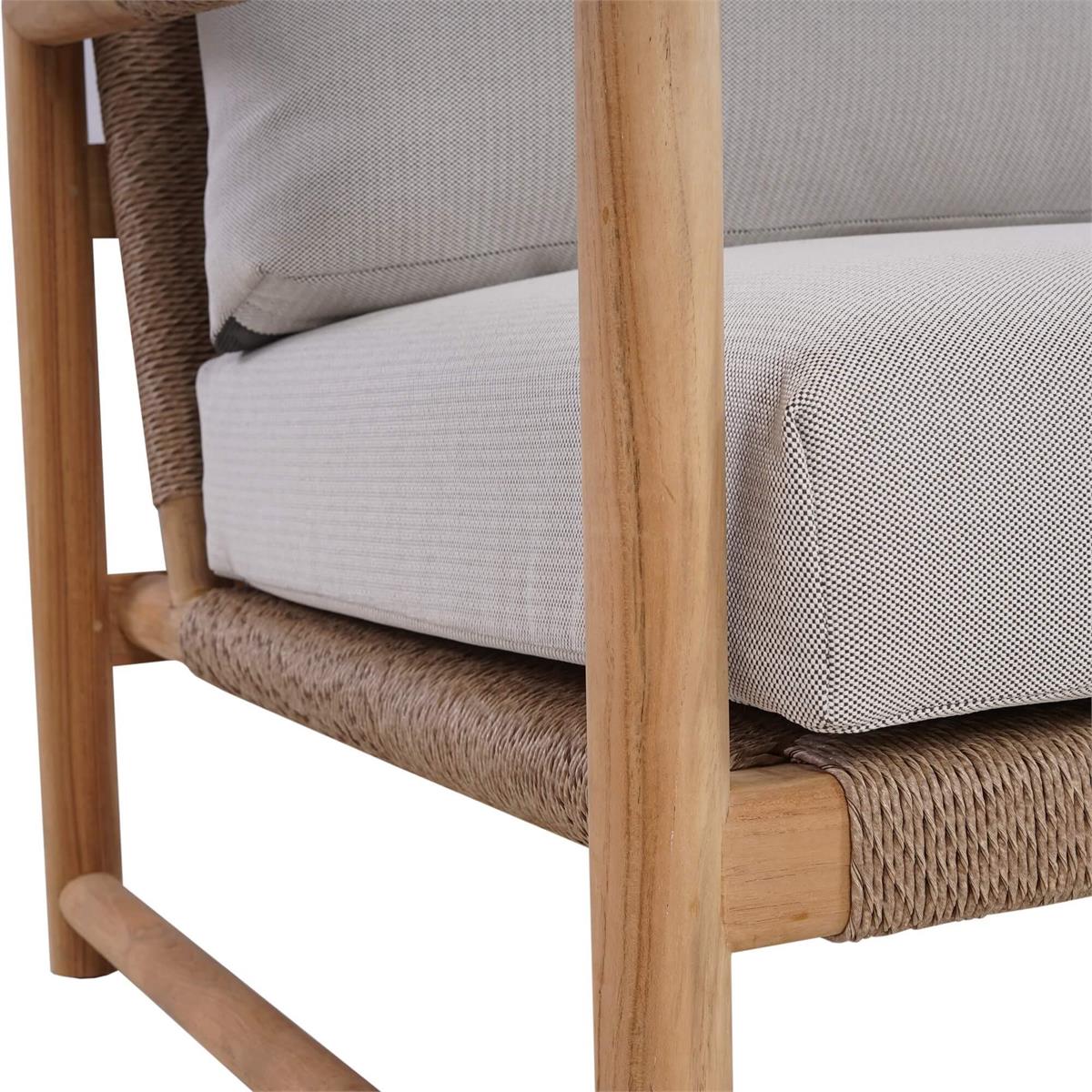 Bramble Jackson 3 Seater w/ Seat & Back Cushions - Outdoor Teak — Natural Teak Fine Sanded / Sunbrella Sand Cream