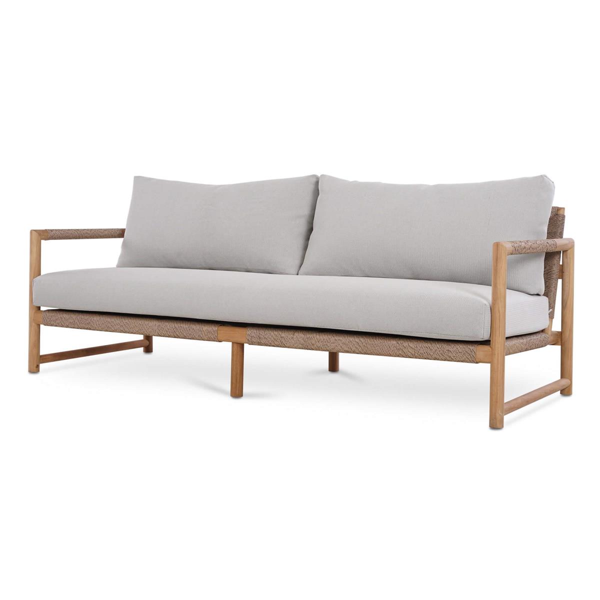 Bramble Jackson 3 Seater w/ Seat & Back Cushions - Outdoor Teak — Natural Teak Fine Sanded / Sunbrella Sand Cream