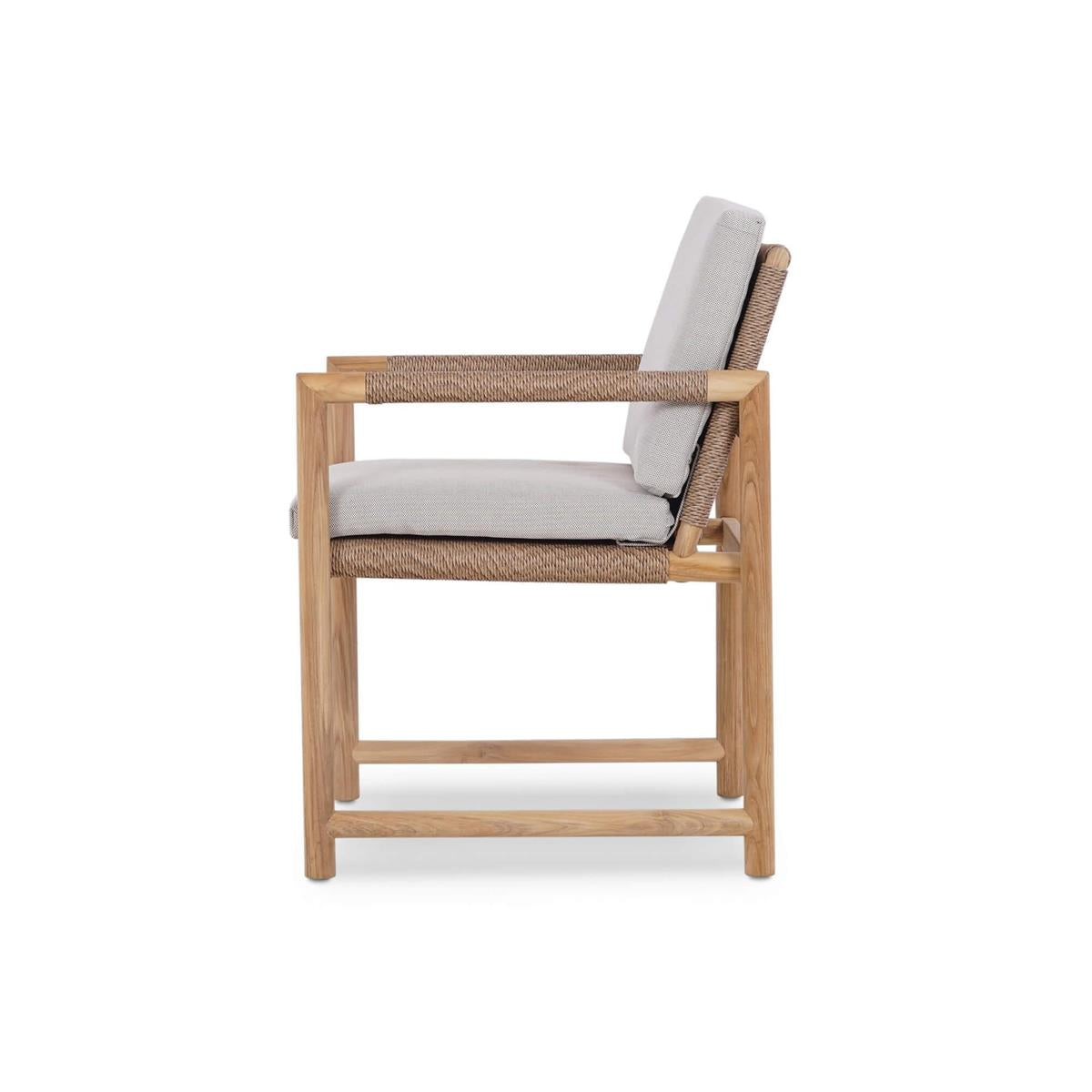 Bramble Jackson Dining Armchair w/ Seat & Back Cushions - Outdoor Teak — Natural Teak Fine Sanded / Sunbrella Sand Cream