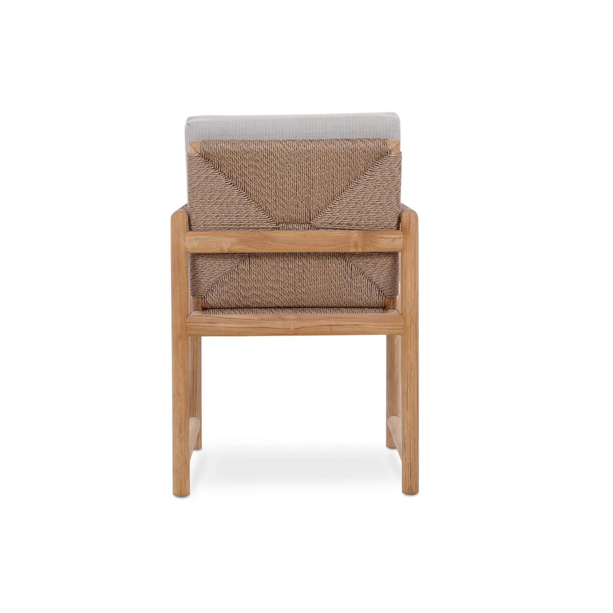 Bramble Jackson Dining Armchair w/ Seat & Back Cushions - Outdoor Teak — Natural Teak Fine Sanded / Sunbrella Sand Cream