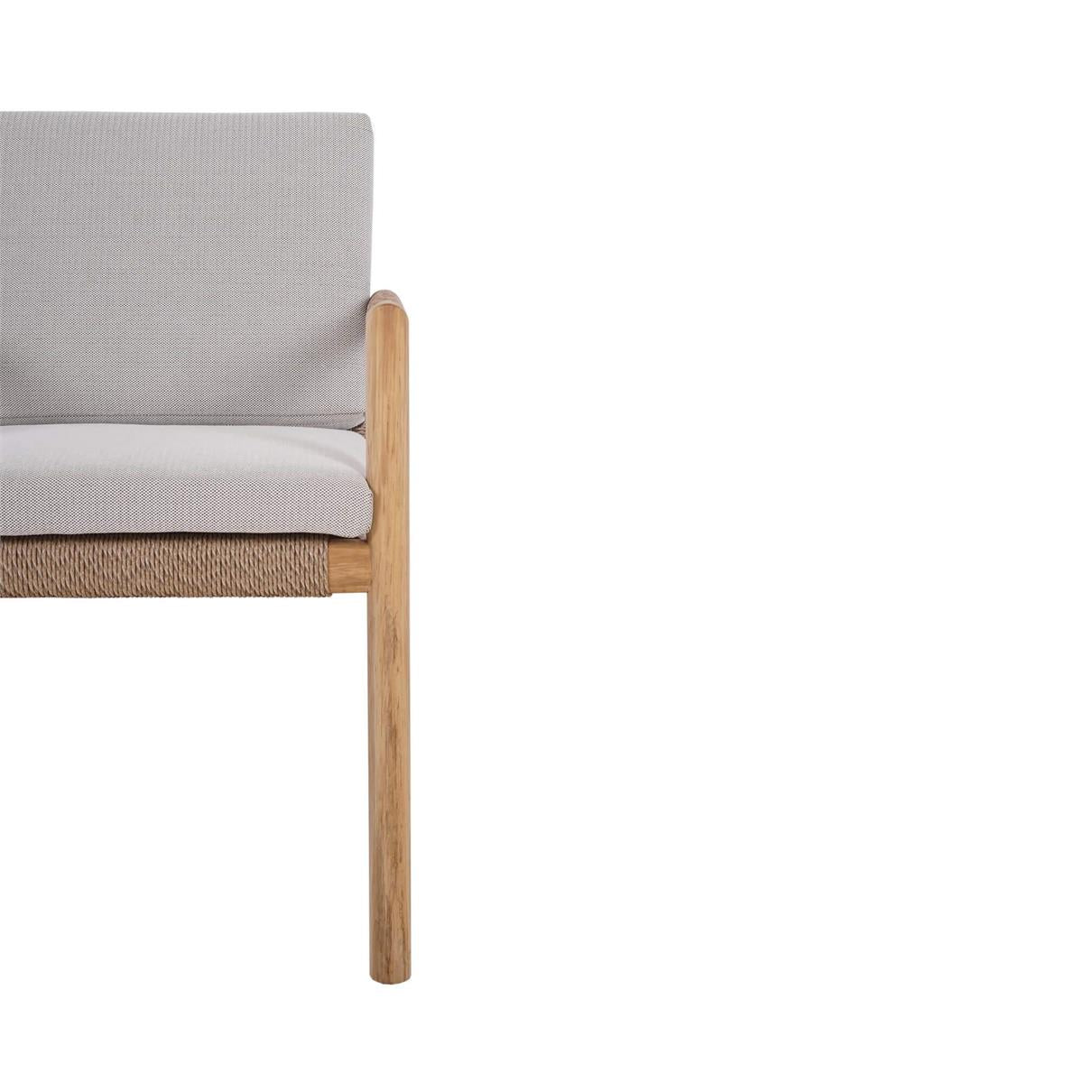 Bramble Jackson Dining Armchair w/ Seat & Back Cushions - Outdoor Teak — Natural Teak Fine Sanded / Sunbrella Sand Cream