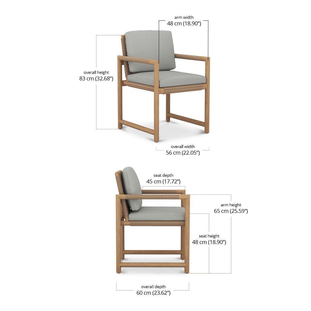 Bramble Jackson Dining Armchair w/ Seat & Back Cushions - Outdoor Teak — Natural Teak Fine Sanded / Sunbrella Sand Cream