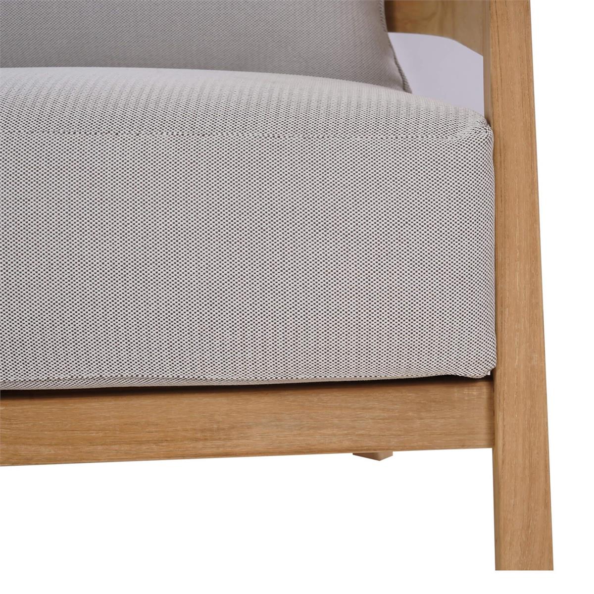 Bramble Raleigh Teak 3 Seater w/ Seat & Back Cushions - Outdoor Teak — Natural Teak Fine Sanded / Sunbrella Sand Cream