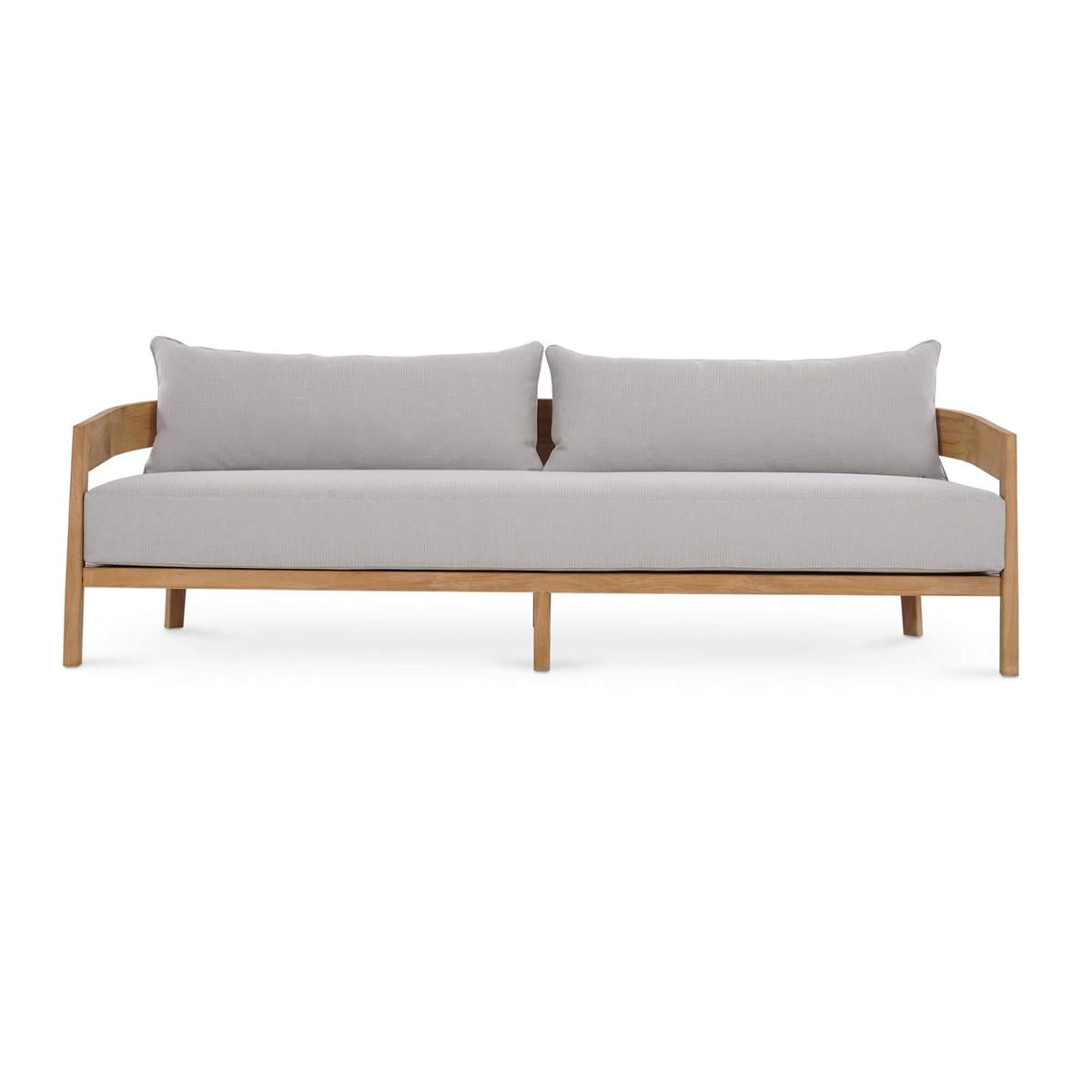 Bramble Raleigh Teak 3 Seater w/ Seat & Back Cushions - Outdoor Teak — Natural Teak Fine Sanded / Sunbrella Sand Cream