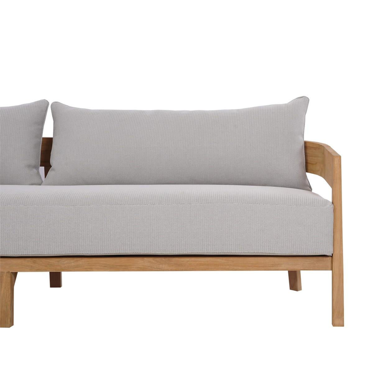 Bramble Raleigh Teak 3 Seater w/ Seat & Back Cushions - Outdoor Teak — Natural Teak Fine Sanded / Sunbrella Sand Cream
