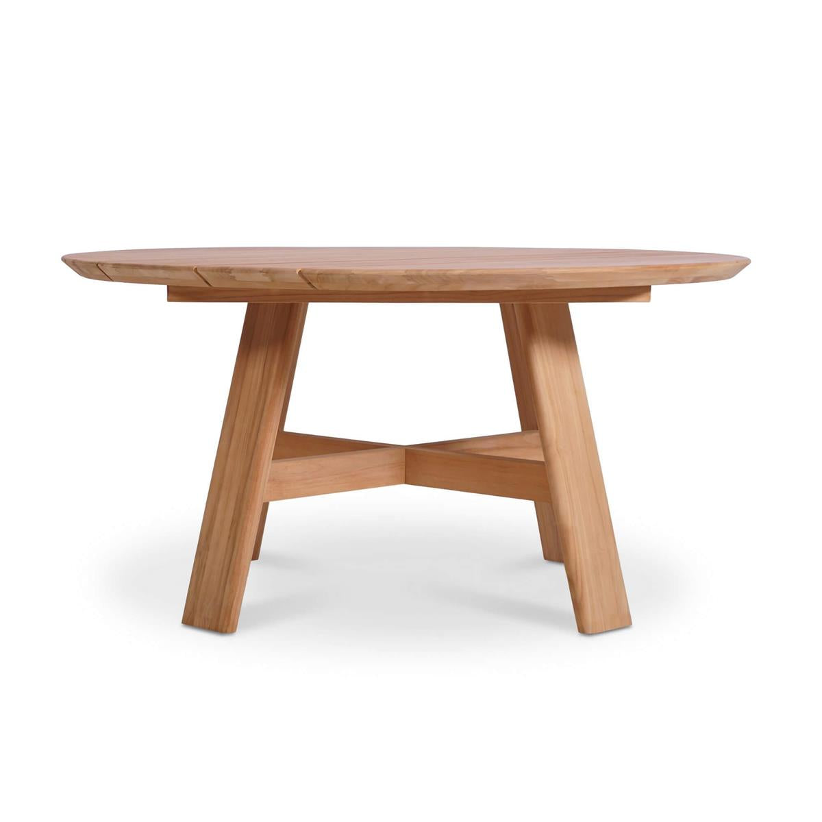 Bramble Sienna Round Dining Table 59'' - Outdoor Teak — Natural Teak Fine Sanded / Sunbrella Sand Cream