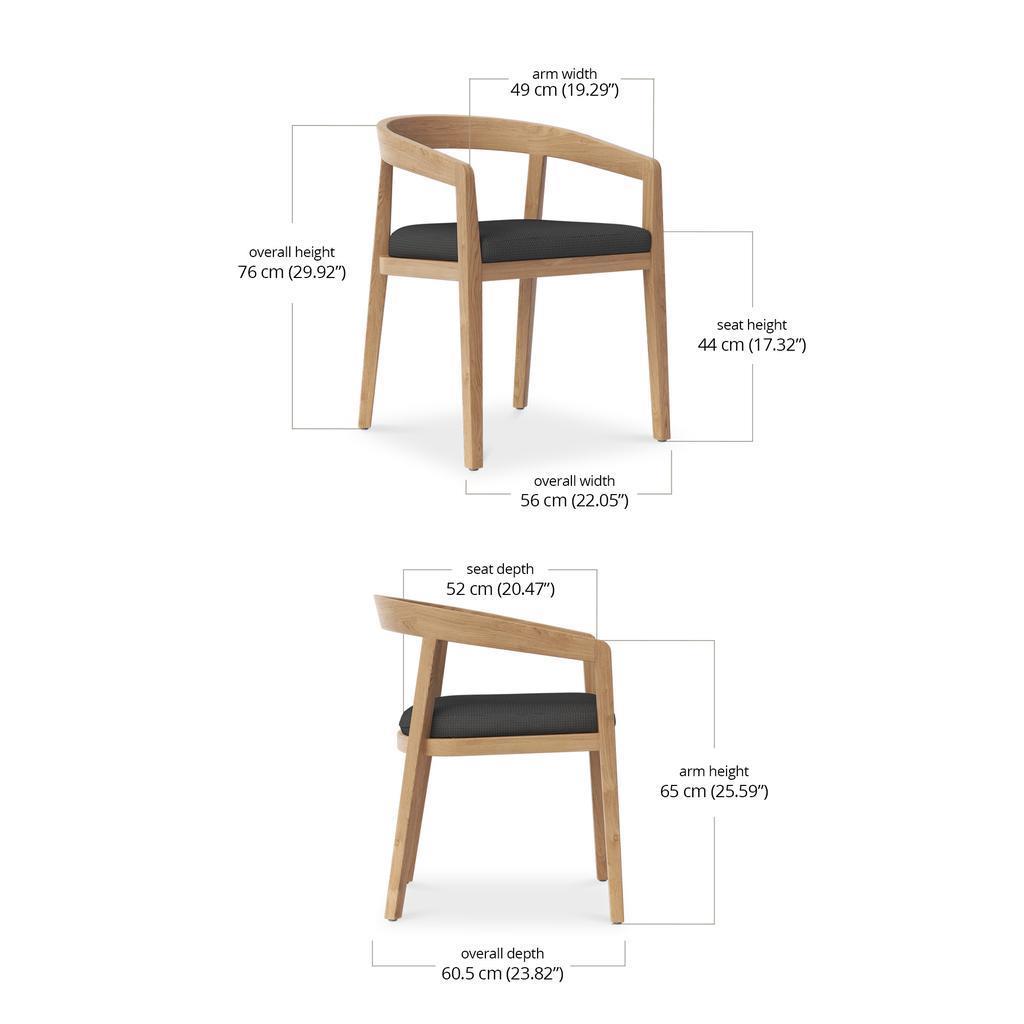 Bramble Raleigh Dining Chair w/ Seat Cushion - Outdoor Teak — Natural Teak Fine Sanded / Sunbrella Sand Cream