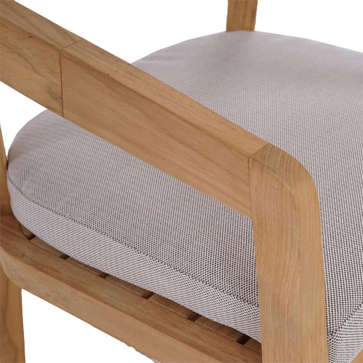 Bramble Raleigh Dining Chair w/ Seat Cushion - Outdoor Teak — Natural Teak Fine Sanded / Sunbrella Sand Cream