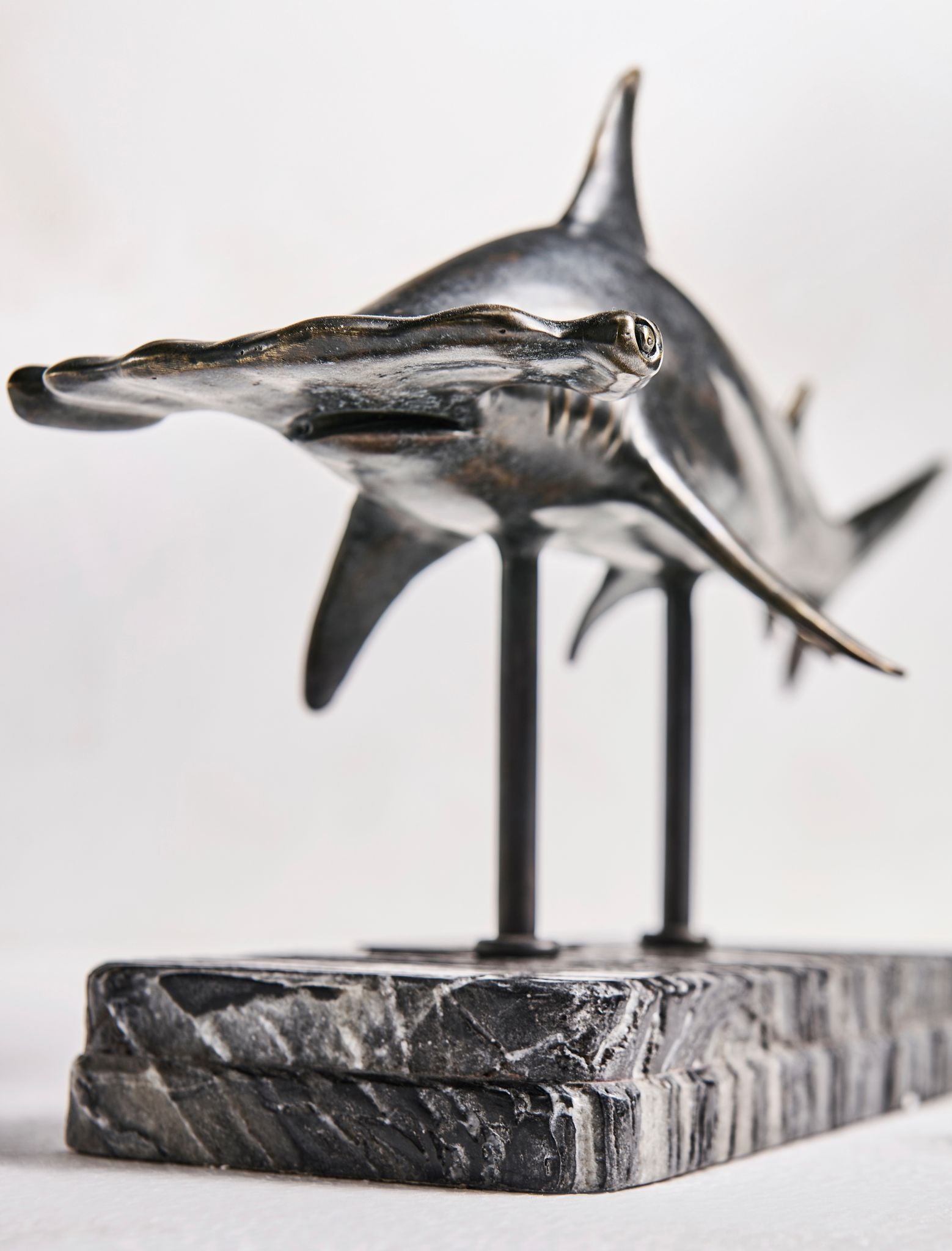 Jonathan Charles Hammerhead SharkBronze Statue w Marble B