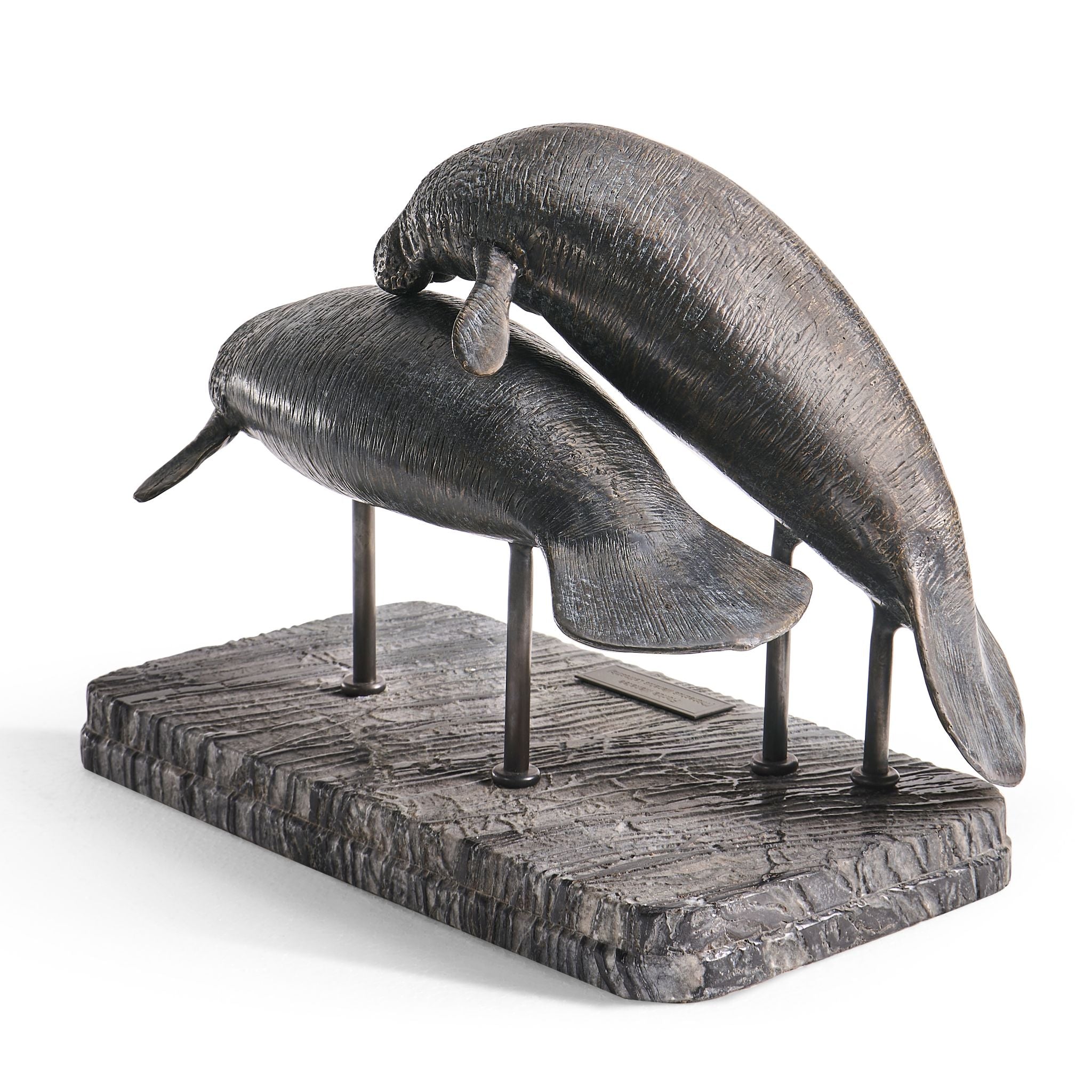 Jonathan Charles Raised Manatee Bronze Statue w Marble B