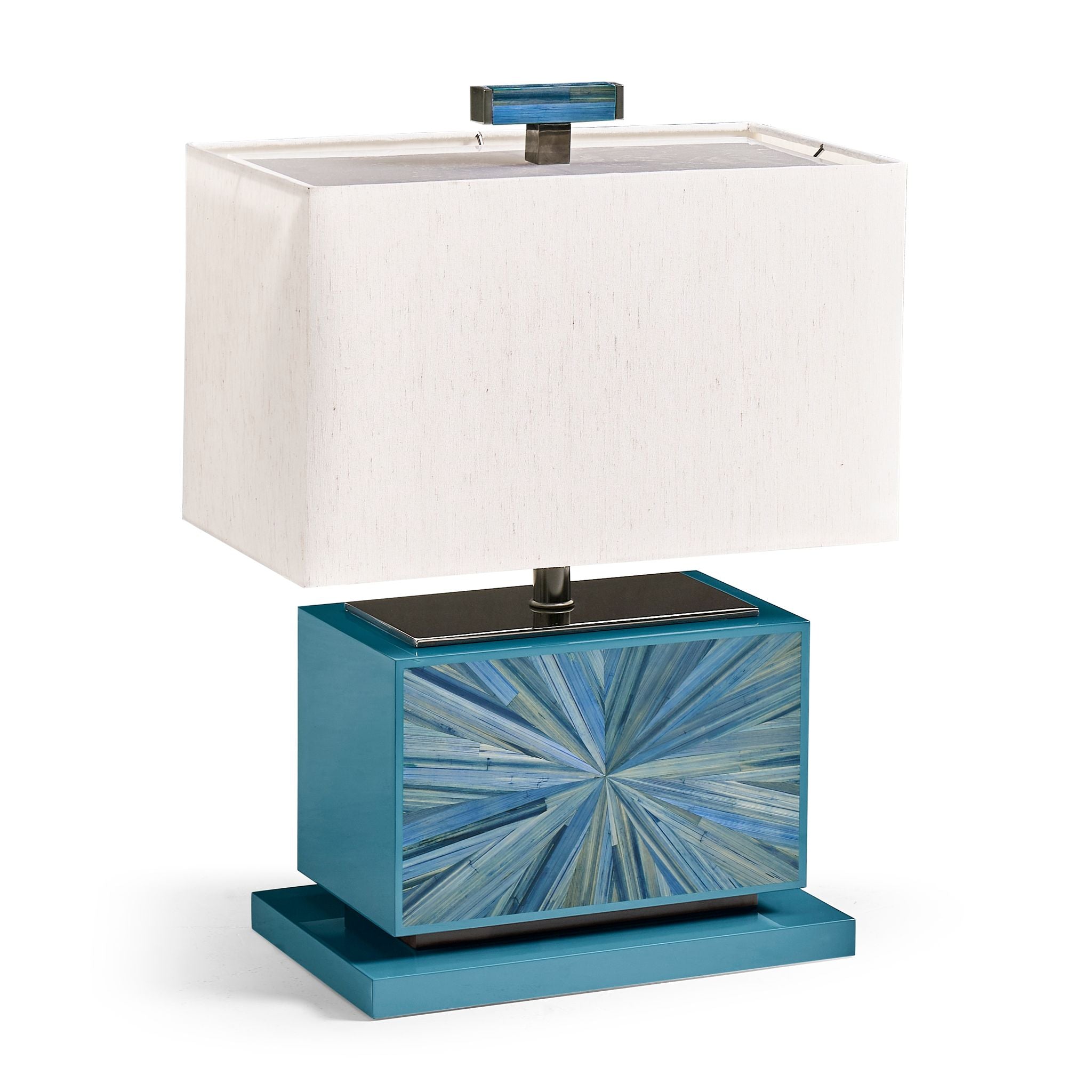 Jonathan Charles JC Modern Horizontal Table Lamp — Azure Blue Straw