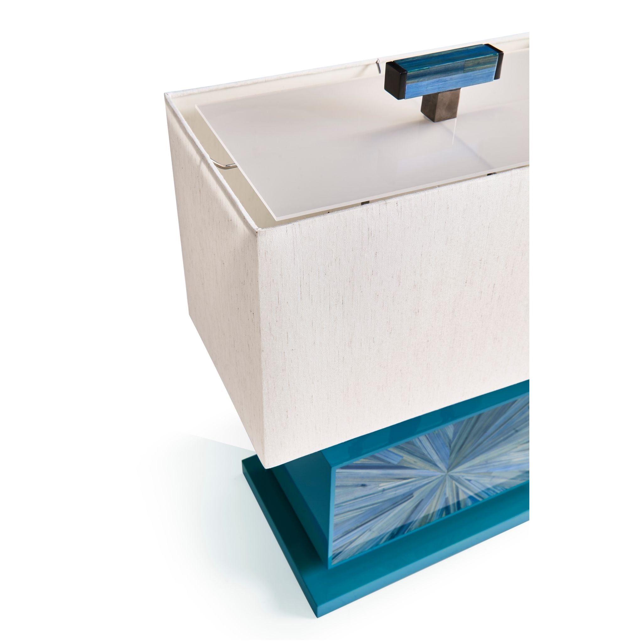 Jonathan Charles JC Modern Horizontal Table Lamp — Azure Blue Straw