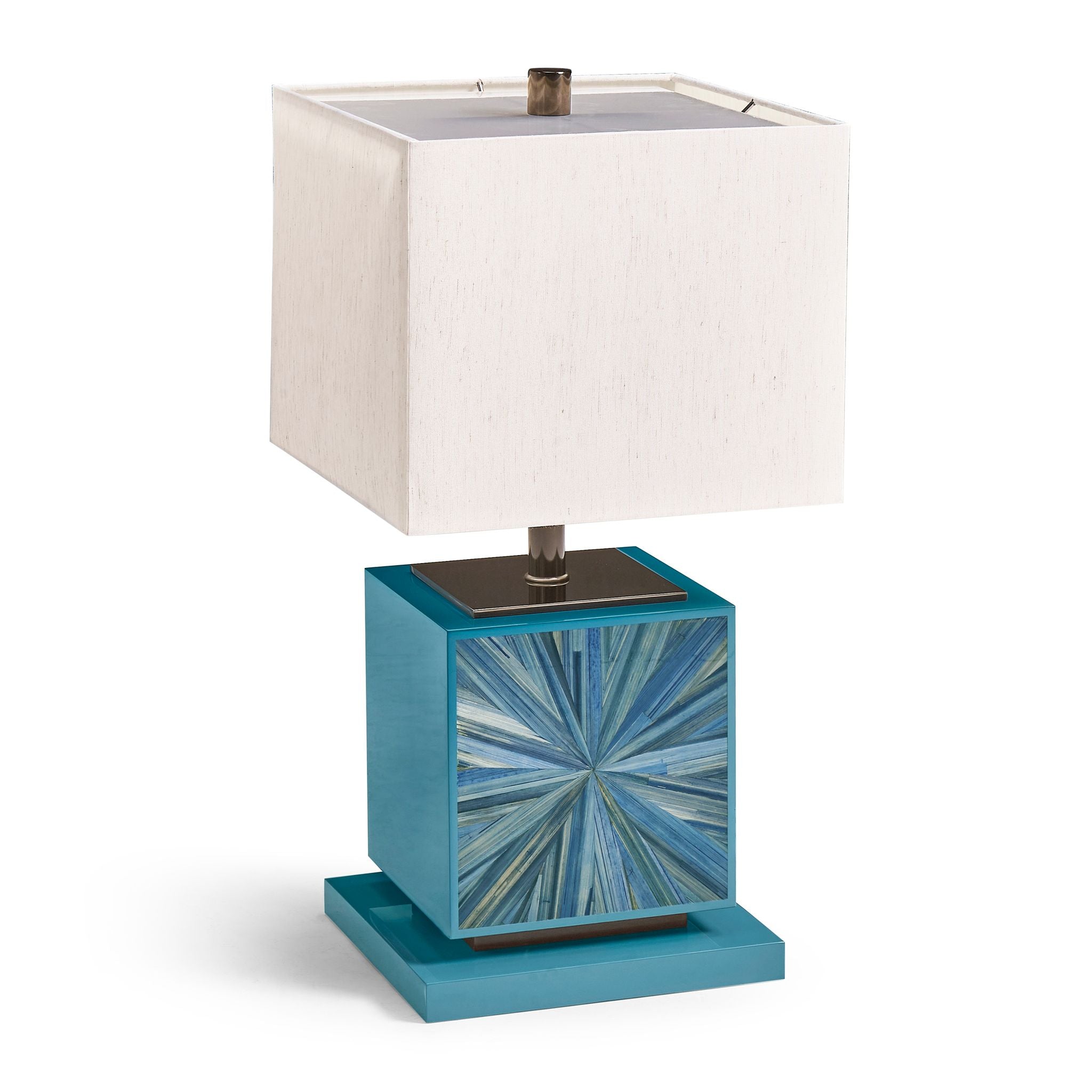 Jonathan Charles JC Modern Cube Table Lamp — Azure Blue Straw