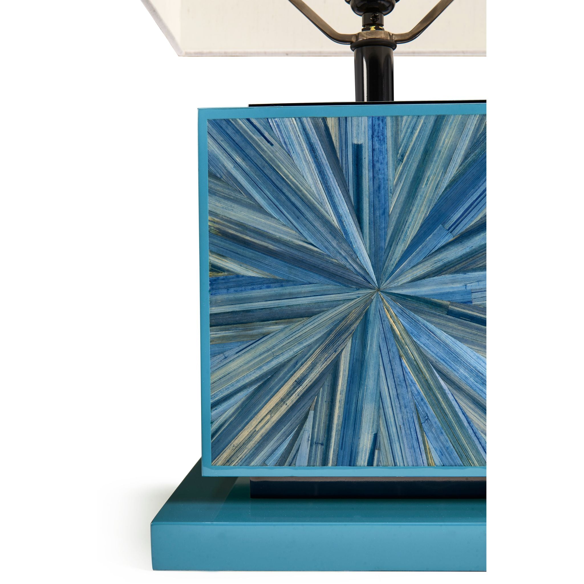 Jonathan Charles JC Modern Cube Table Lamp — Azure Blue Straw