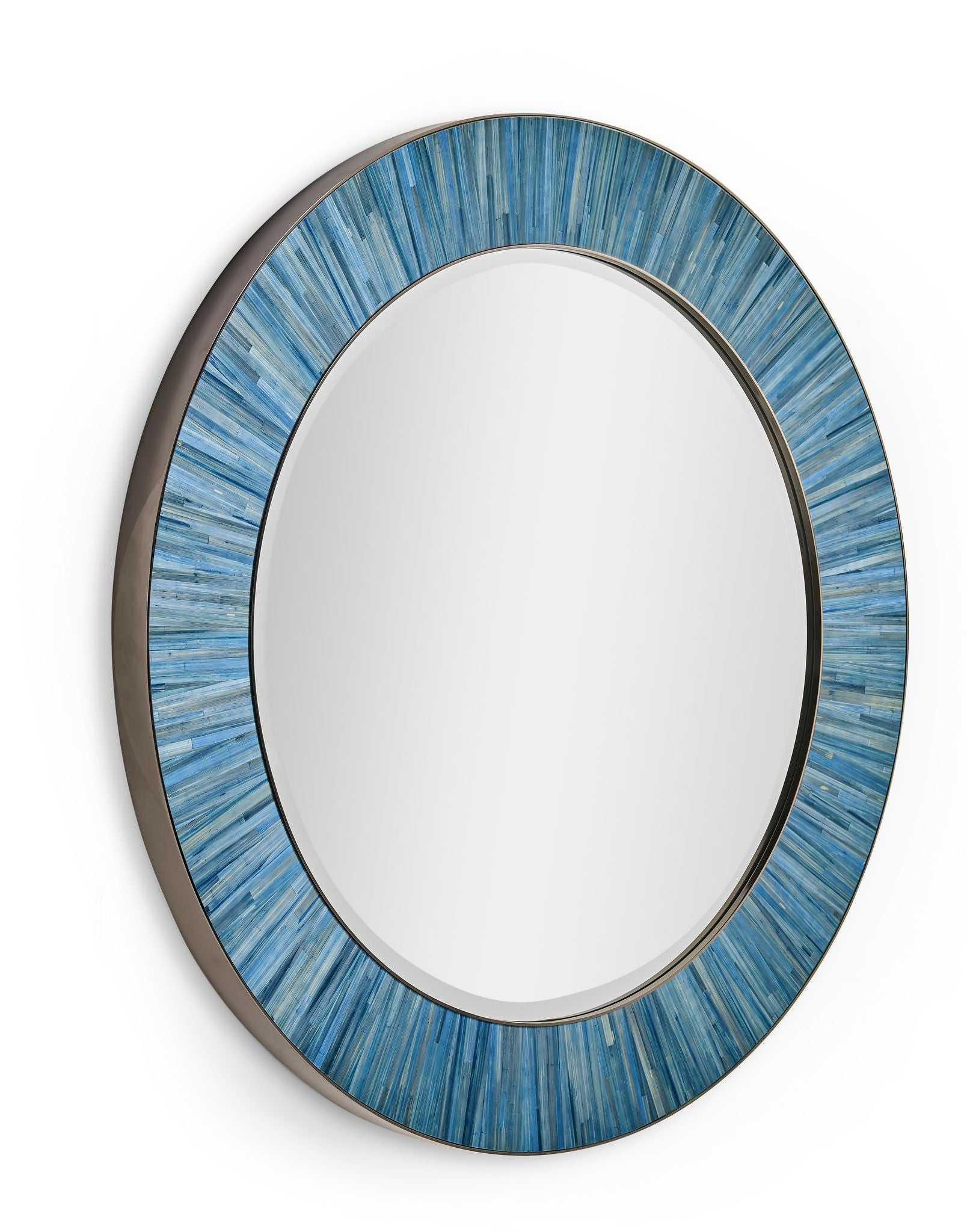 Jonathan Charles JC Modern Round Mirror — Azure Blue Straw