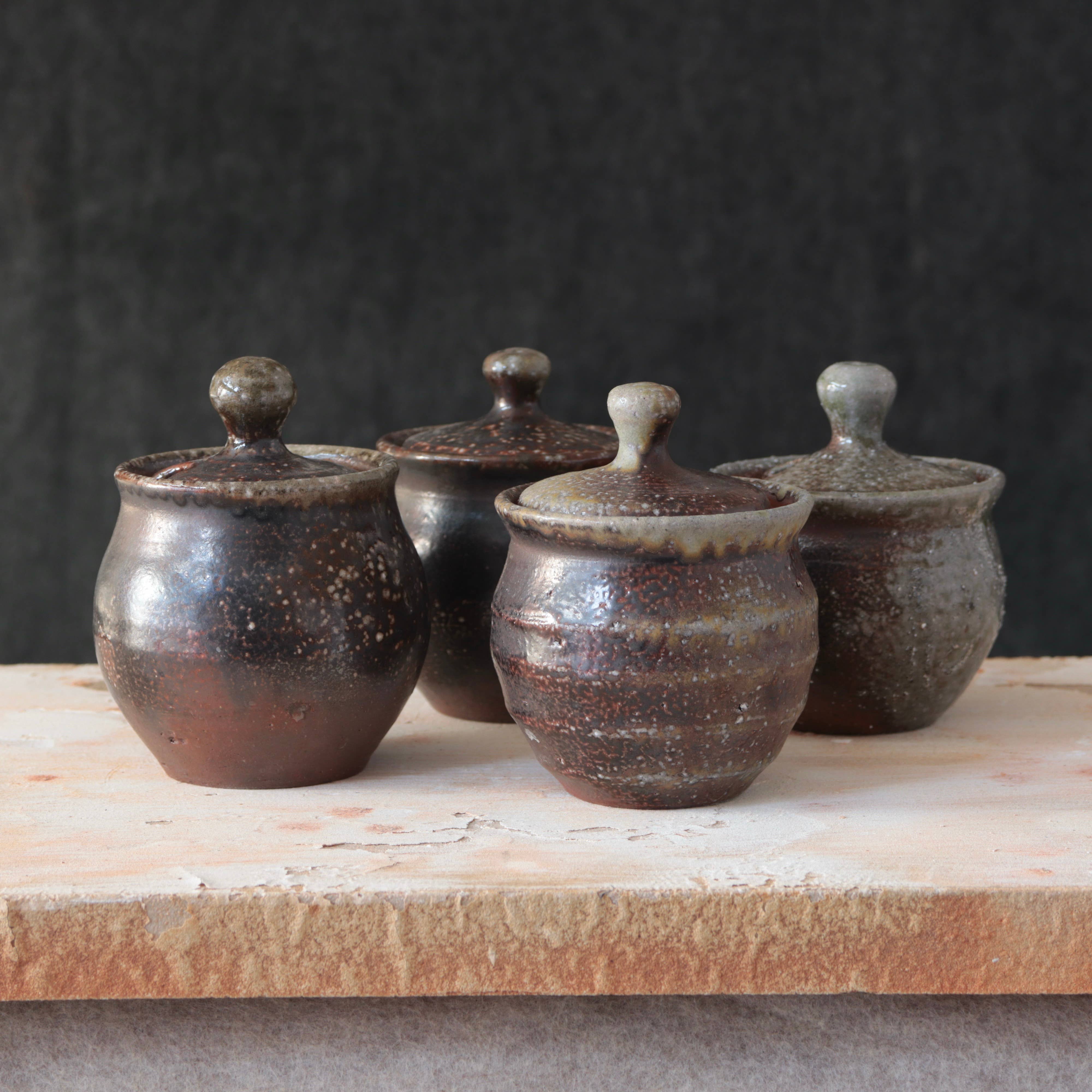 Matt Fishman Pottery Soda-Fired Sugar Jars Dark Surface Round