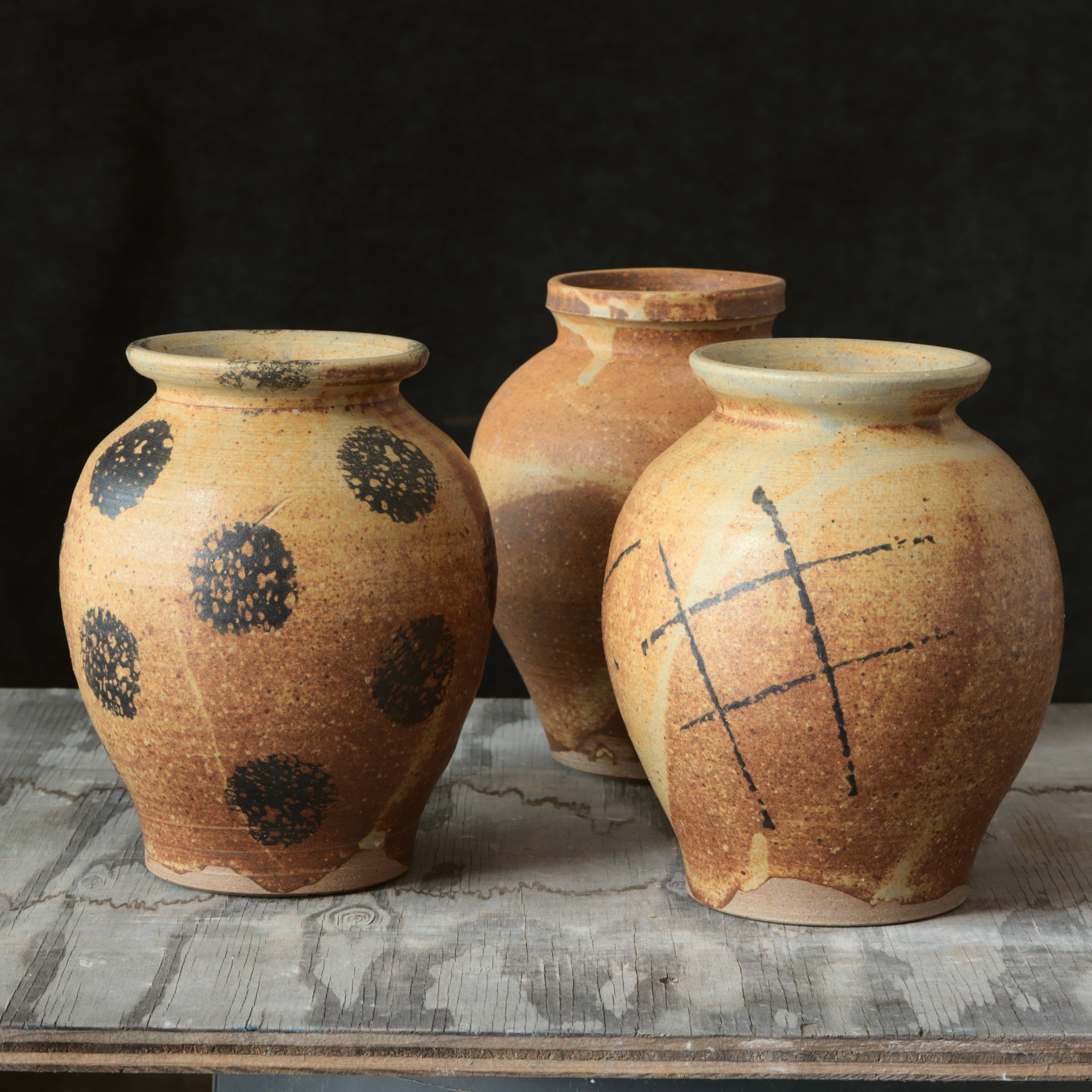 Matt Fishman Pottery Yellow and Black 7-8" Vase