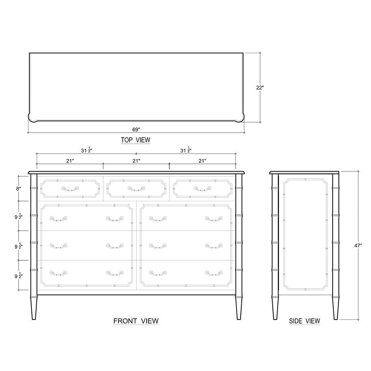 Bramble Chelsea Large 9 Drawer Dresser — Architectural White / Light Distressed