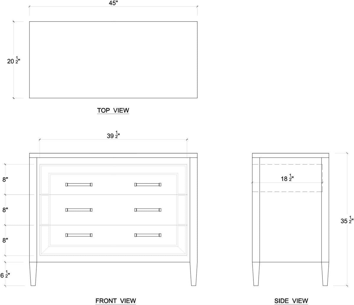 Bramble Belgravia 3 Drawer Dresser w/o Rattan — True White *