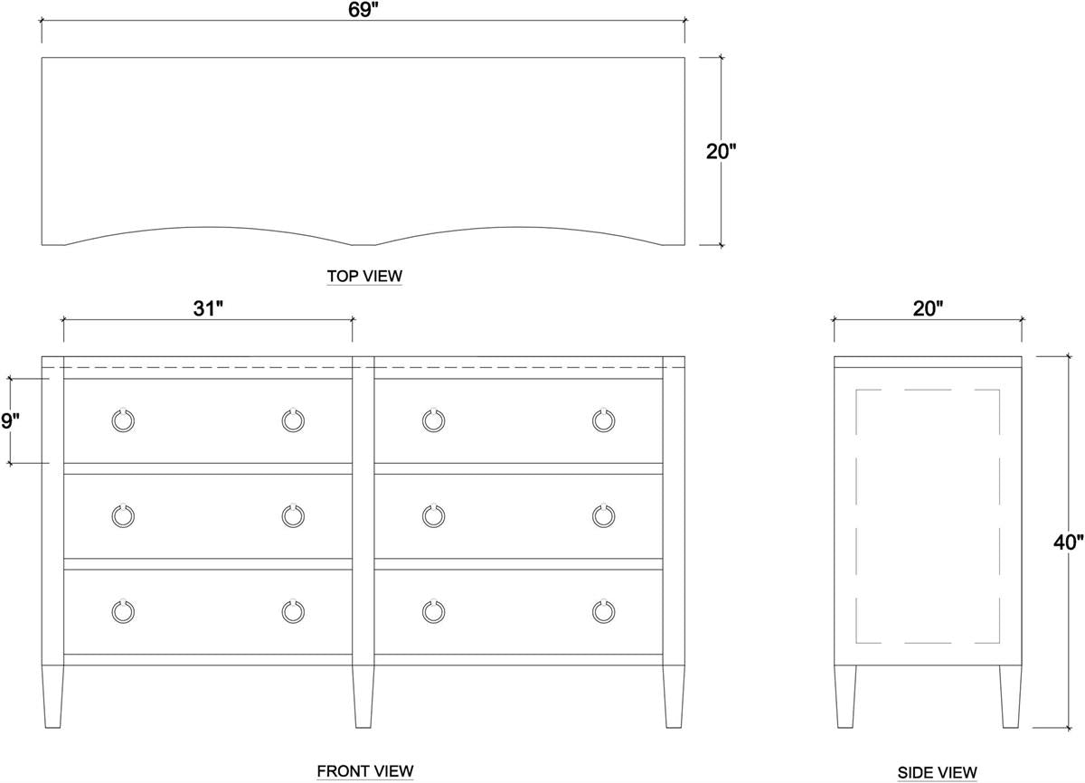 Bramble Mornington Linen Wrapped 6 Drawer Dresser — Linen True White