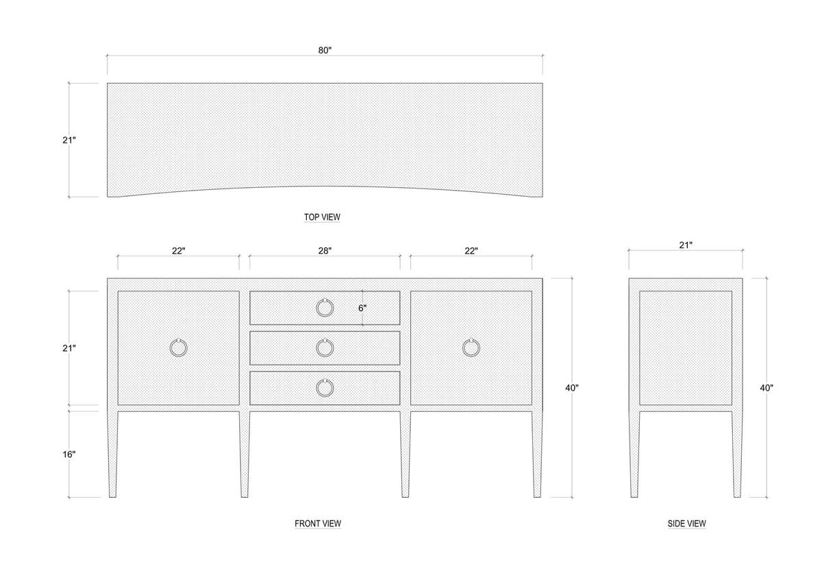 Bramble Westminster Concave Linen Wrapped Sideboard — Linen Pale Blue * lightly sanded to give a light weathered appearance.