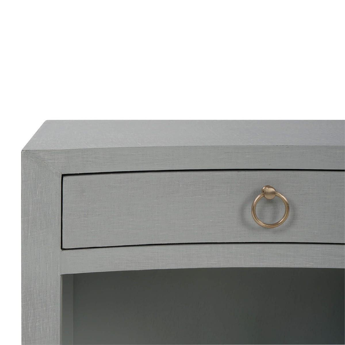 Bramble Mornington Open Shelf Bedside Table Linen Wrapped — Linen Pale Blue * lightly sanded to give a light weathered appearance.