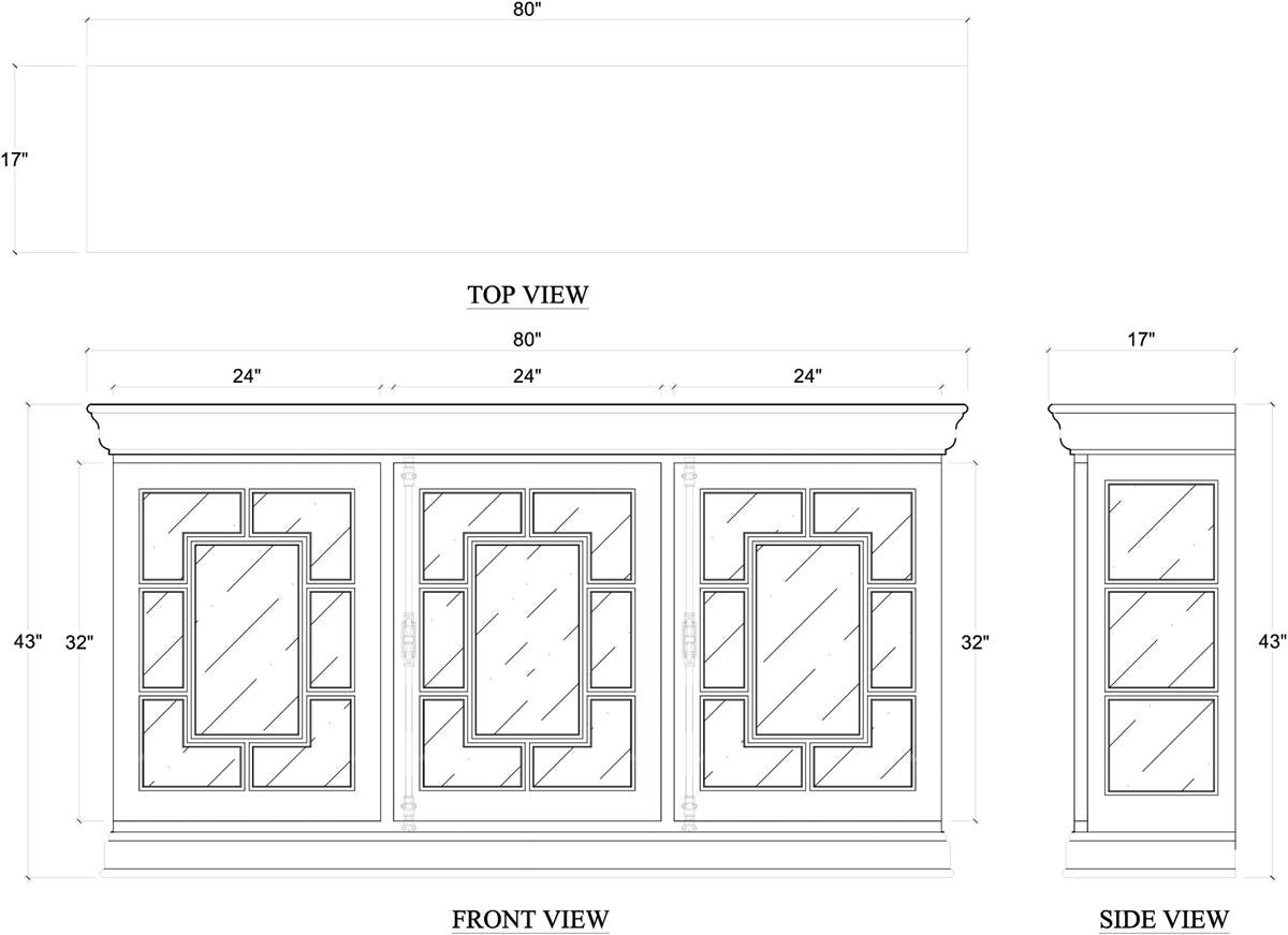 Bramble Bruges 3 Door Credenza — Dark Walnut / Putty