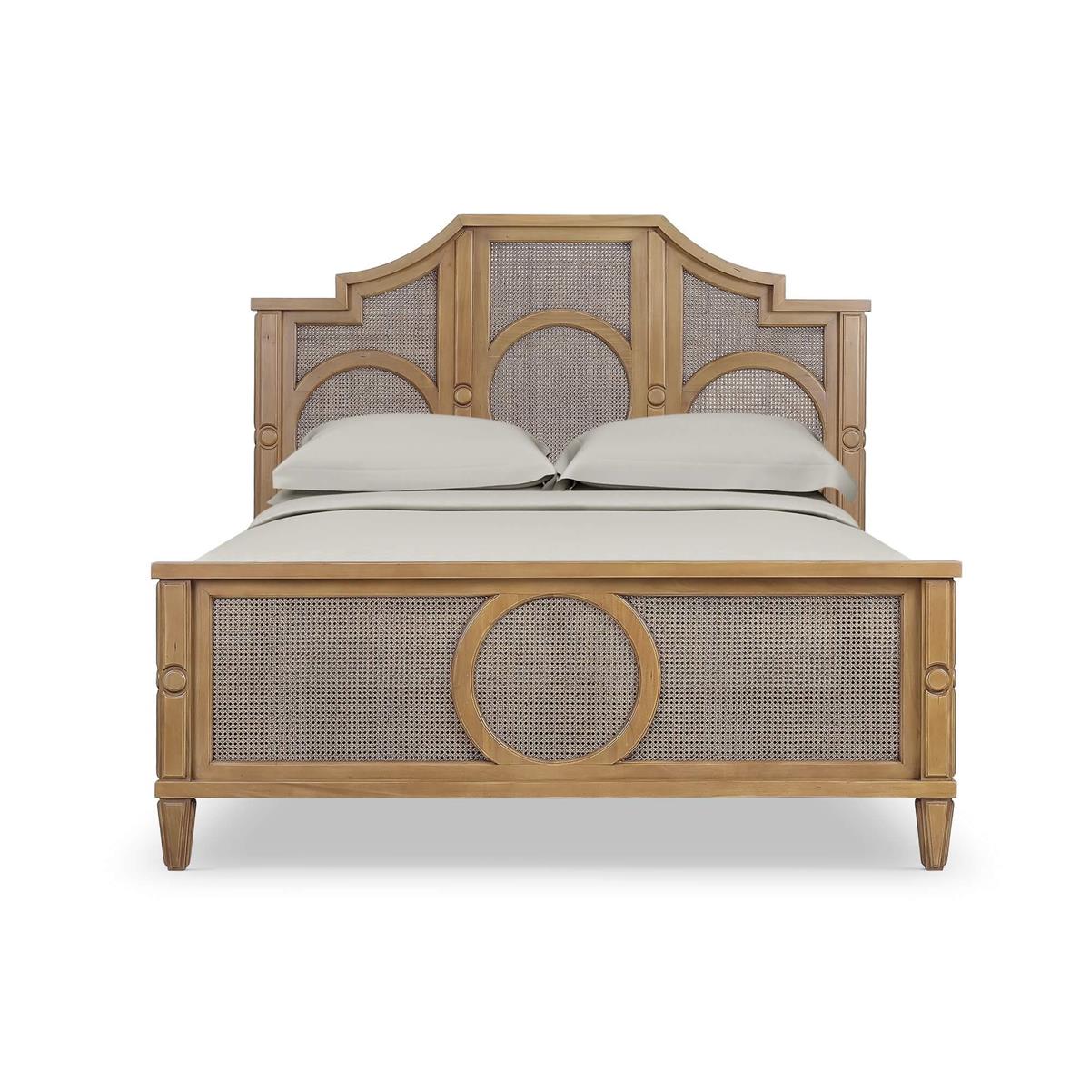 Bramble Chalfont Rattan Bed King — Antique French Oak / Rattan Glaze